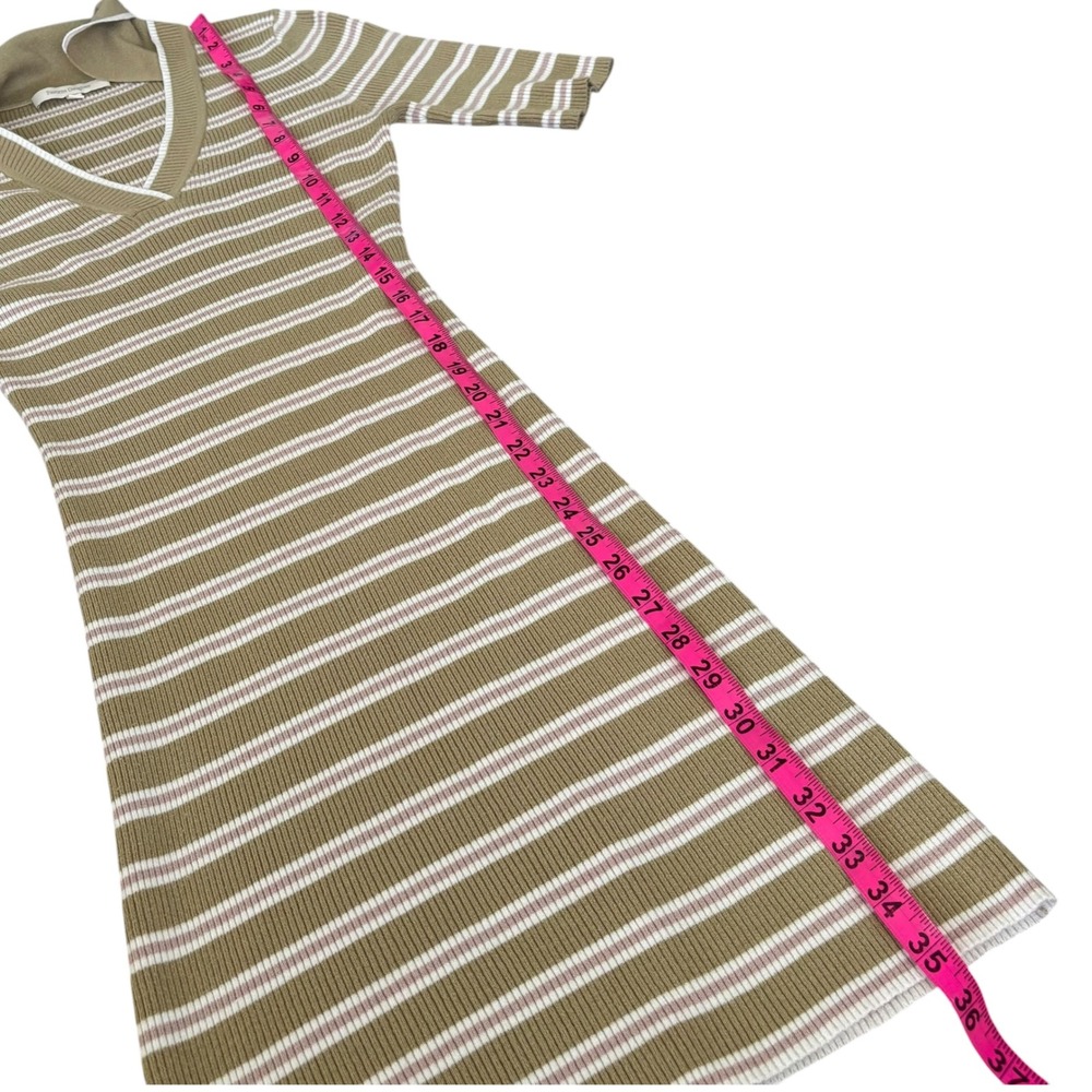 Favorite Daughter Green Striped Ribbed Polo Mini Dress V-Neck Short Sleeve M - Picture 7 of 8